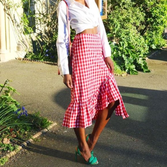 Zara Dresses & Skirts - ✨Host Pick✨ Zara Red Gingham Skirt - Asymmetrical Ruffle hem